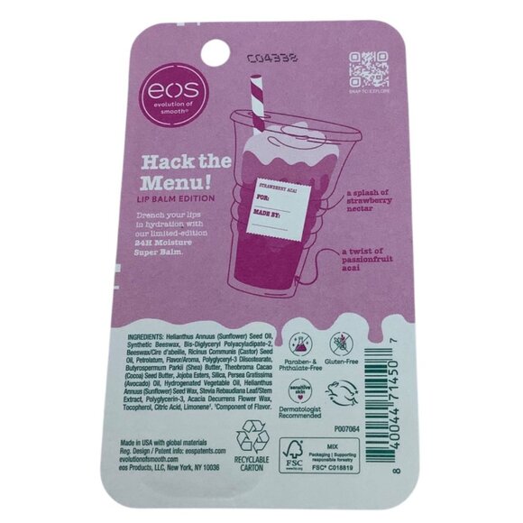 EOS Evolution Of Smooth Strawberry Acai Lip Balm NEW .35 Fl Oz Limited Edition - Picture 2 of 2